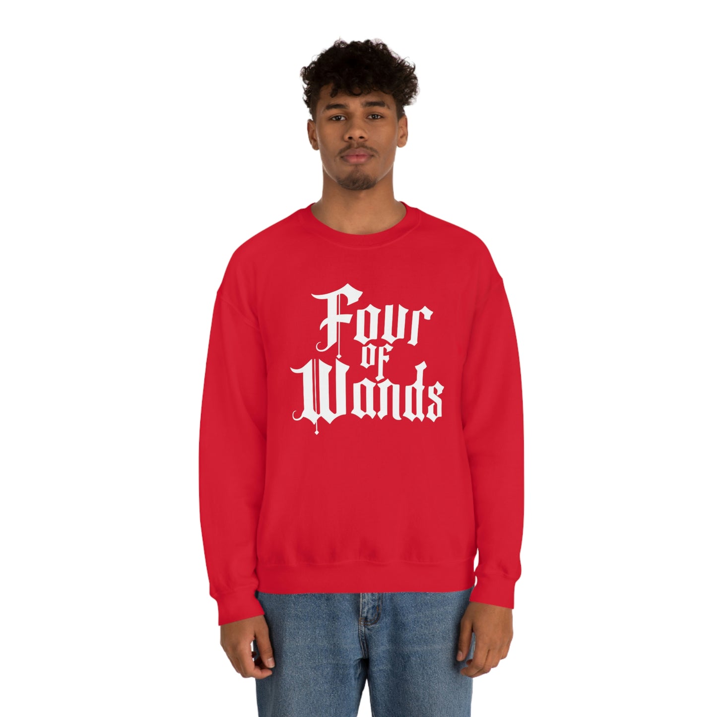 Four of Wands White Logo unisex heavy blend crewneck sweatshirt