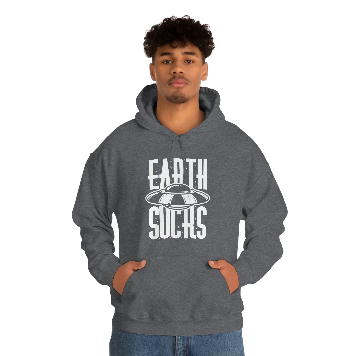 Earth Sucks White Font Unisex Heavy Blend™ Hooded Sweatshirt