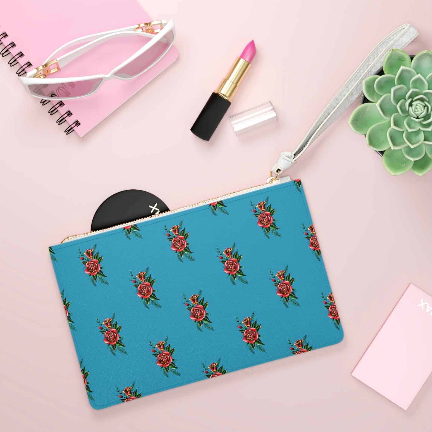 Rose, Turquoise Clutch Bag