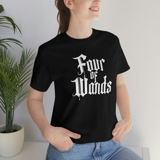 Four of Wands White Logo Unisex Jersey Short Sleeve Tee