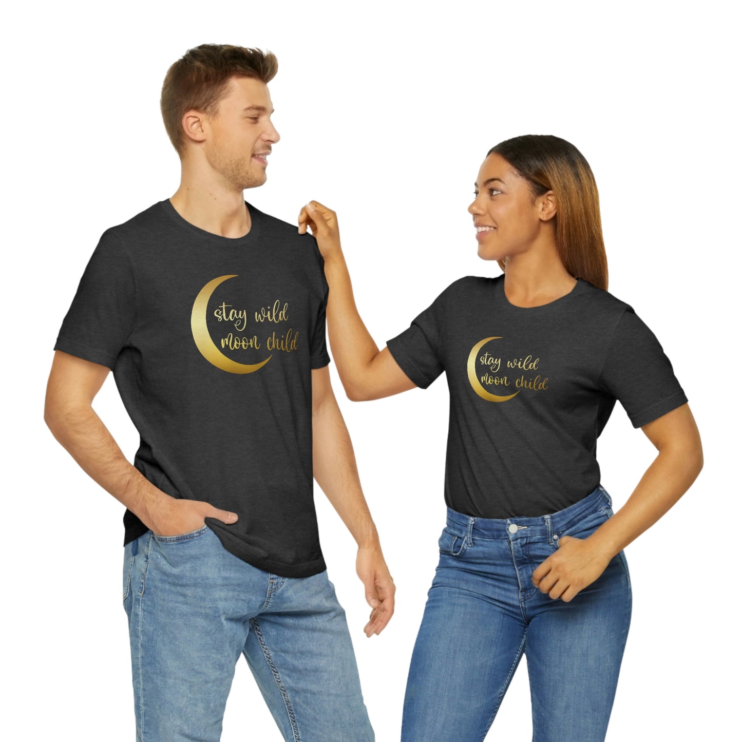 Stay Wild Moon Child Gold Font Unisex Jersey Short Sleeve Tee