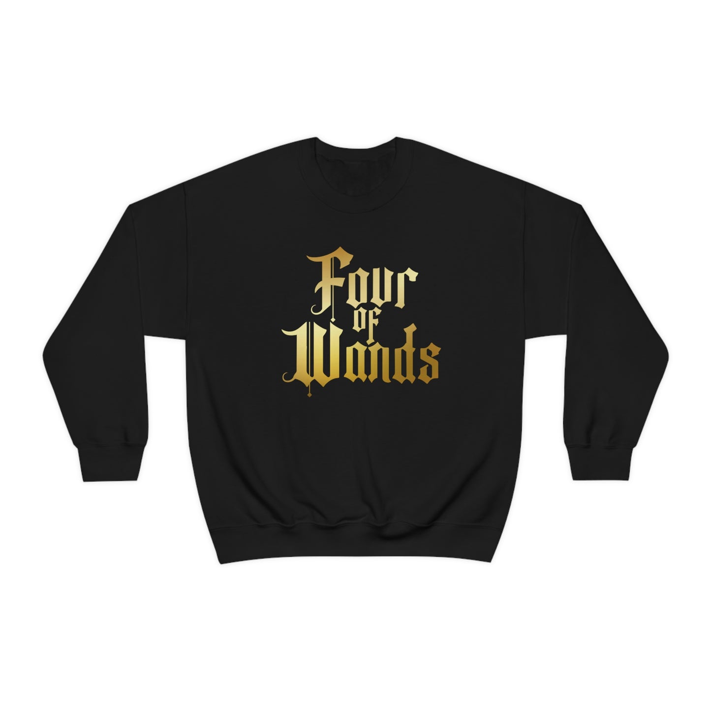 Four of Wands Logo Gold Font Black unisex heavy blend crewneck sweatshirt