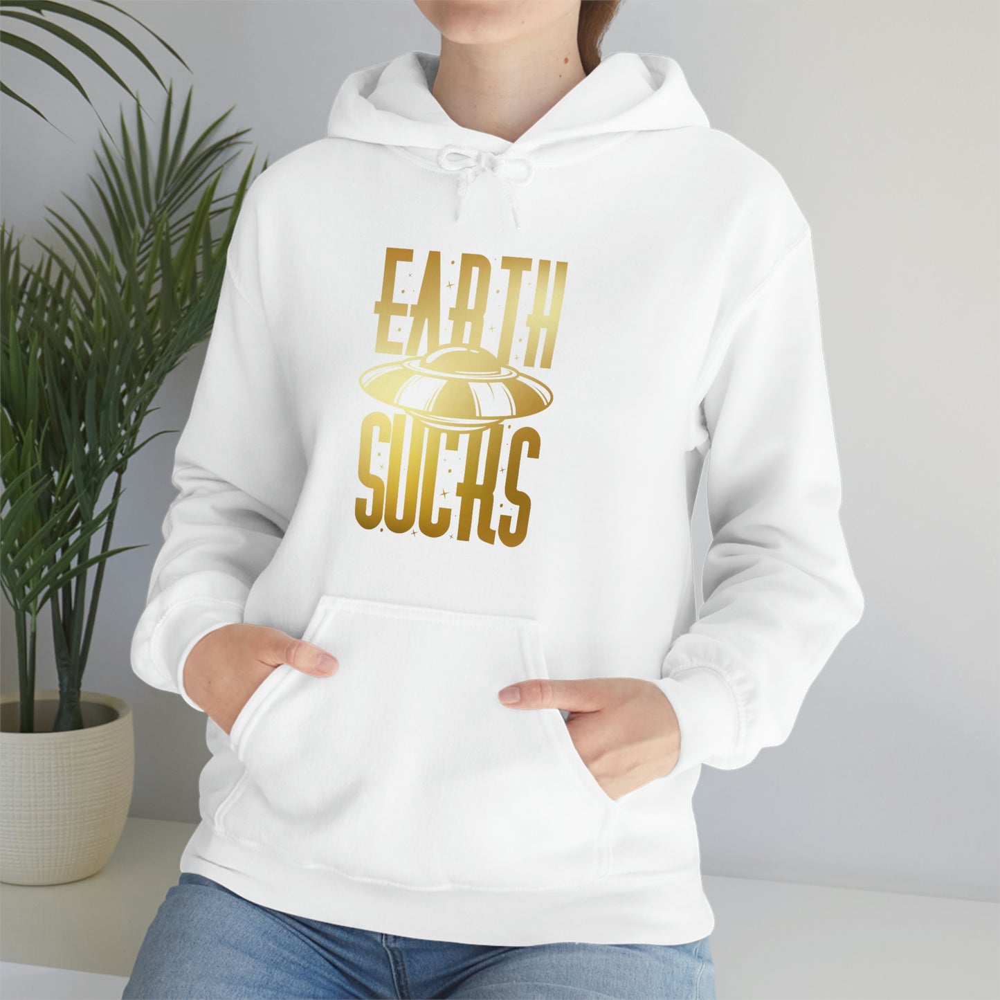 Earth Sucks Gold Font Unisex Heavy Blend™ Hooded Sweatshirt