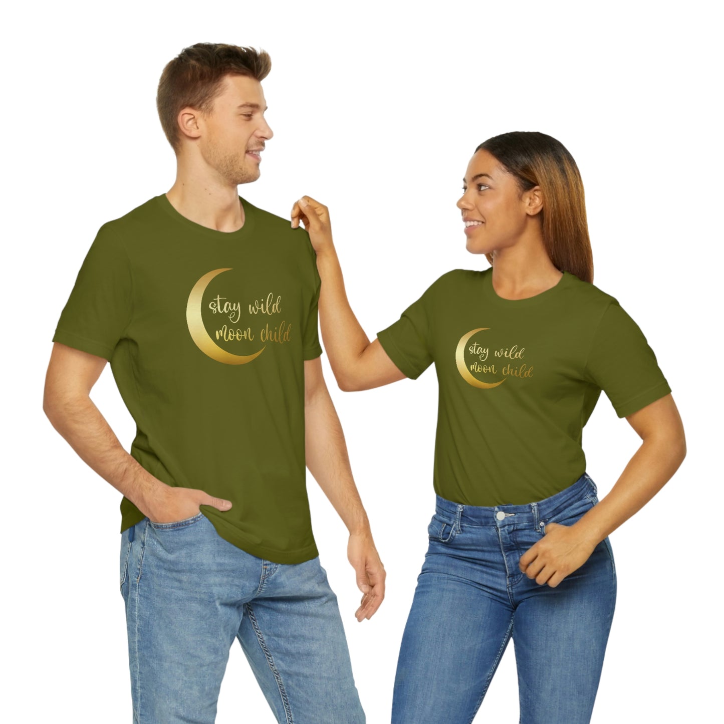 Stay Wild Moon Child Gold Font Unisex Jersey Short Sleeve Tee