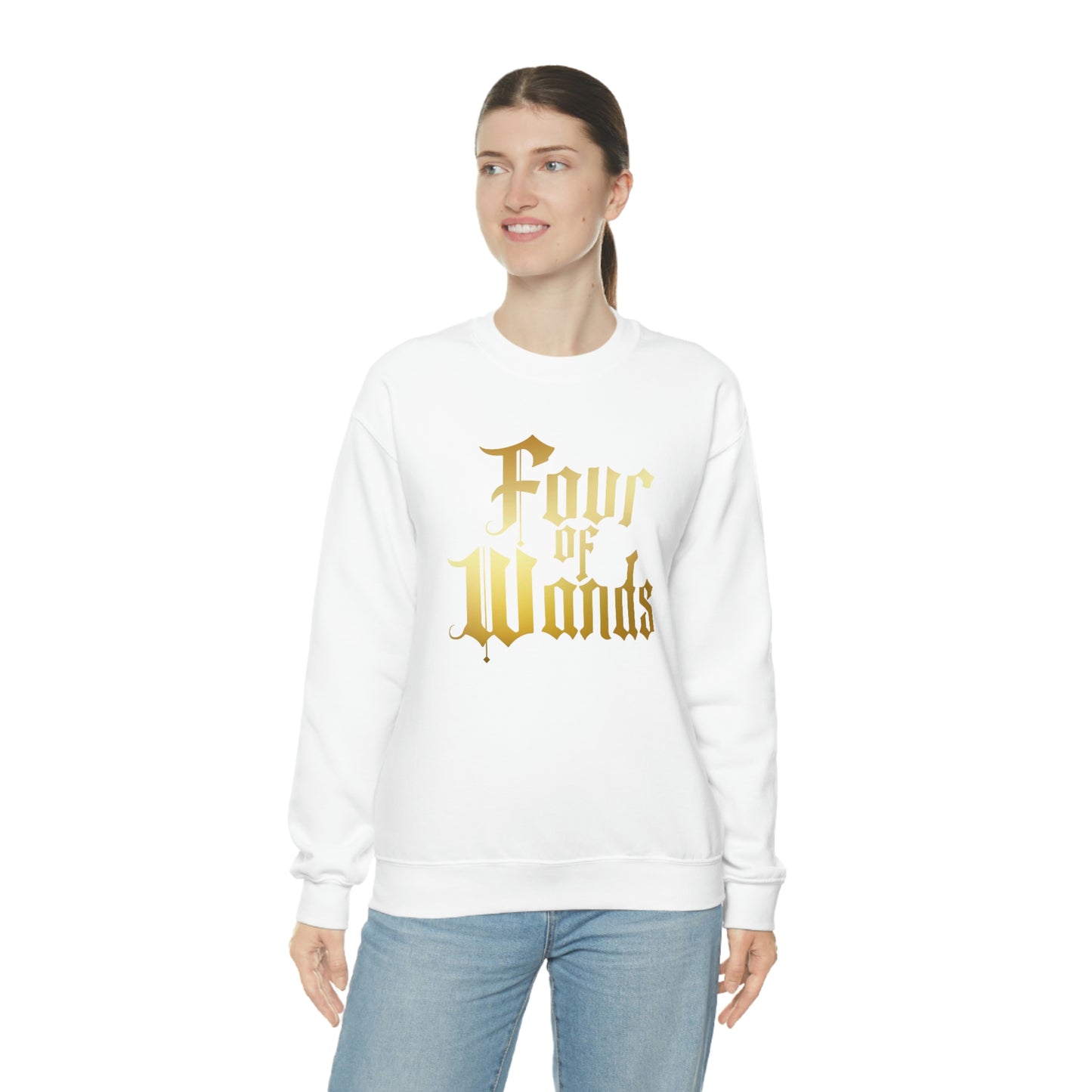 Four of Wands Logo Gold Font Black unisex heavy blend crewneck sweatshirt