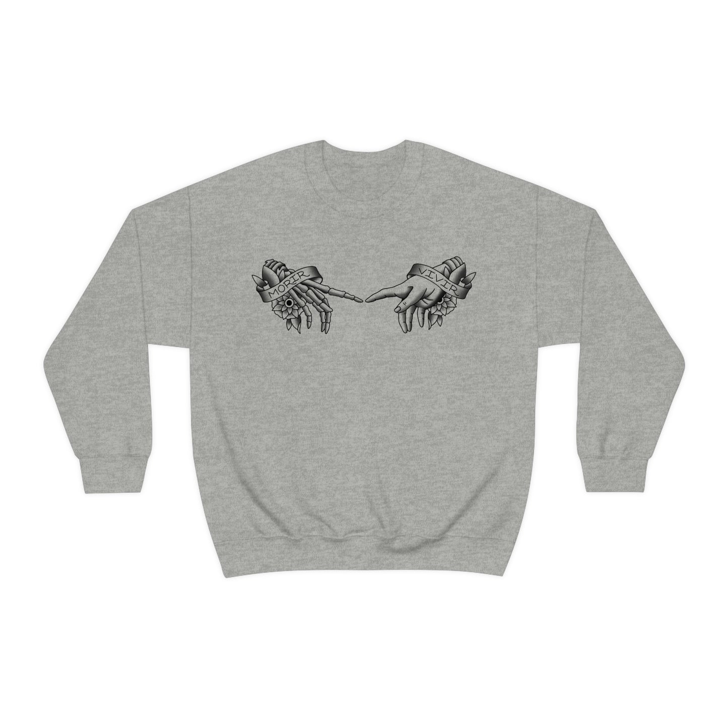 Morir-Vivir Hands Black on White unisex heavy blend crewneck sweatshirt