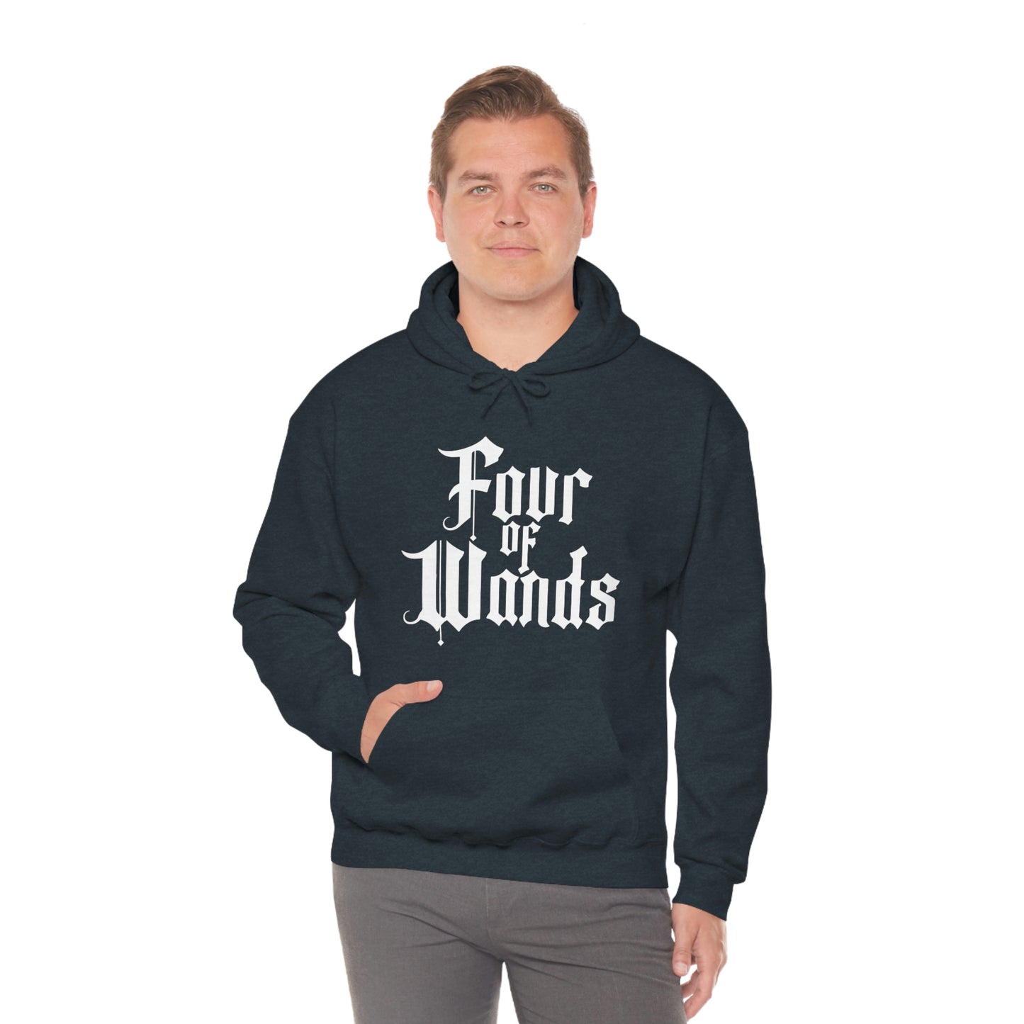 Four of Wands White Logo Unisex Heavy Blend™ Hooded Sweatshirt