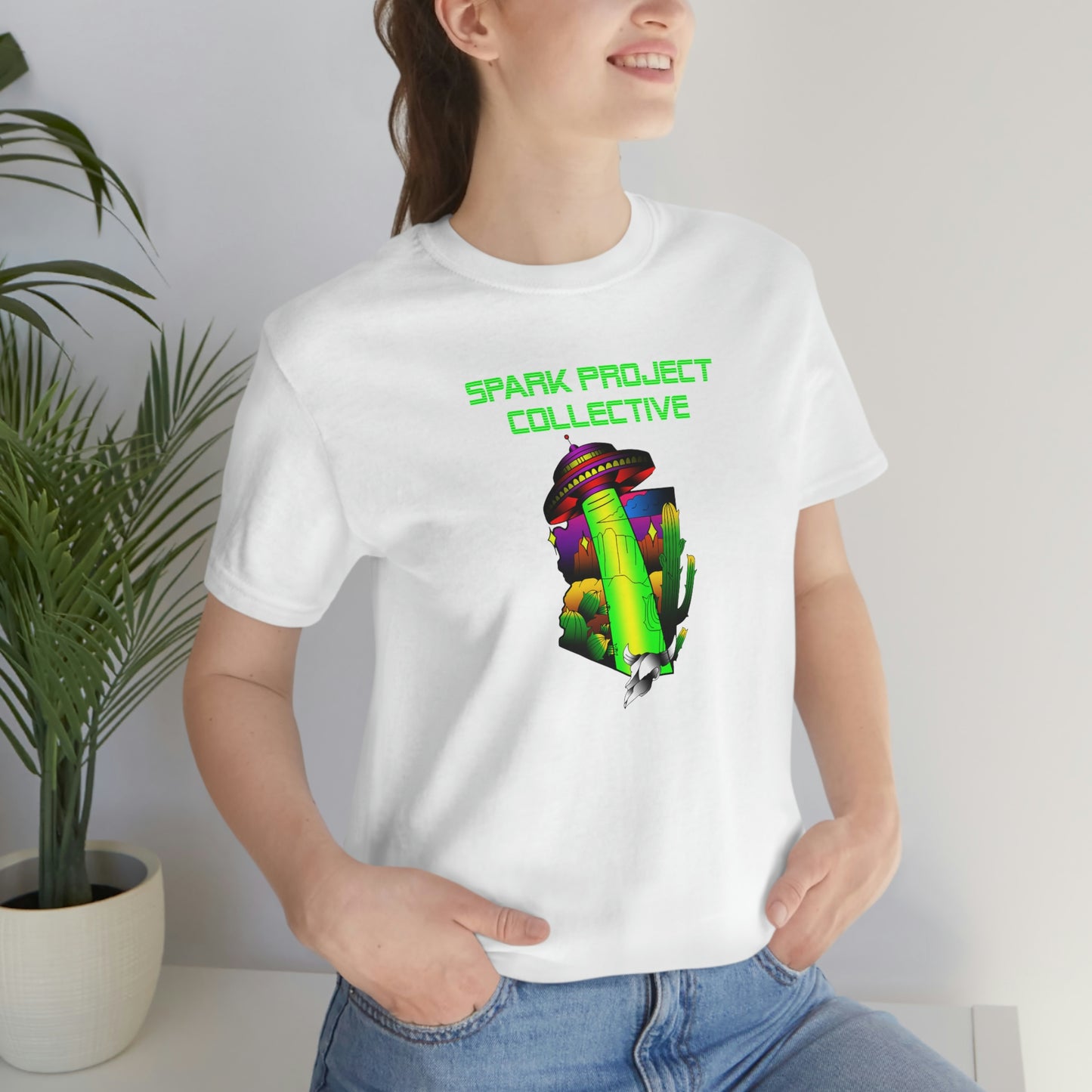 UFO Spark Green Font unisex jersey short sleeve tee