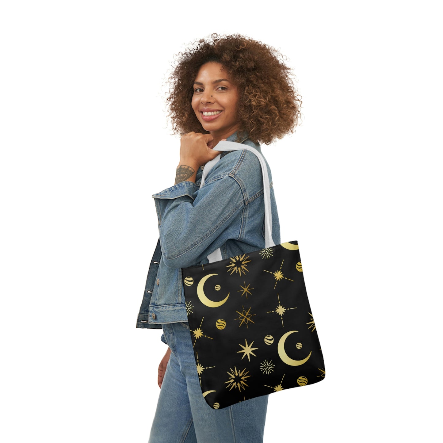 Moon and Stars AOP Polyester Canvas Tote Bag