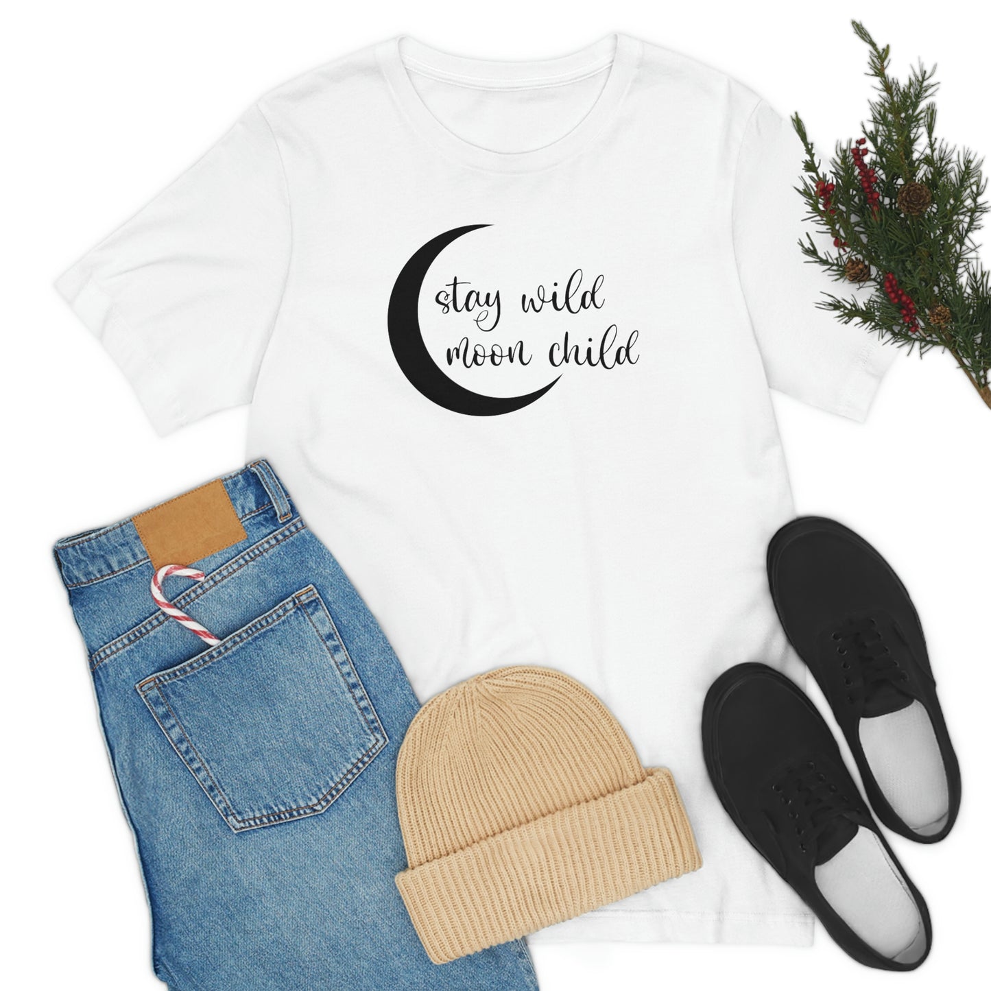 Stay Wild Moon Child Black Font Unisex Jersey Short Sleeve Tee