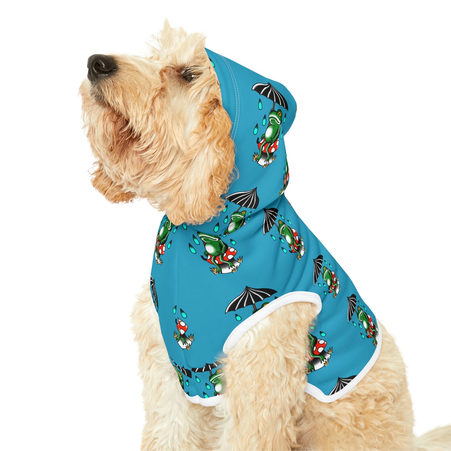 Rainy Day Frog Teal Dog Hoodie