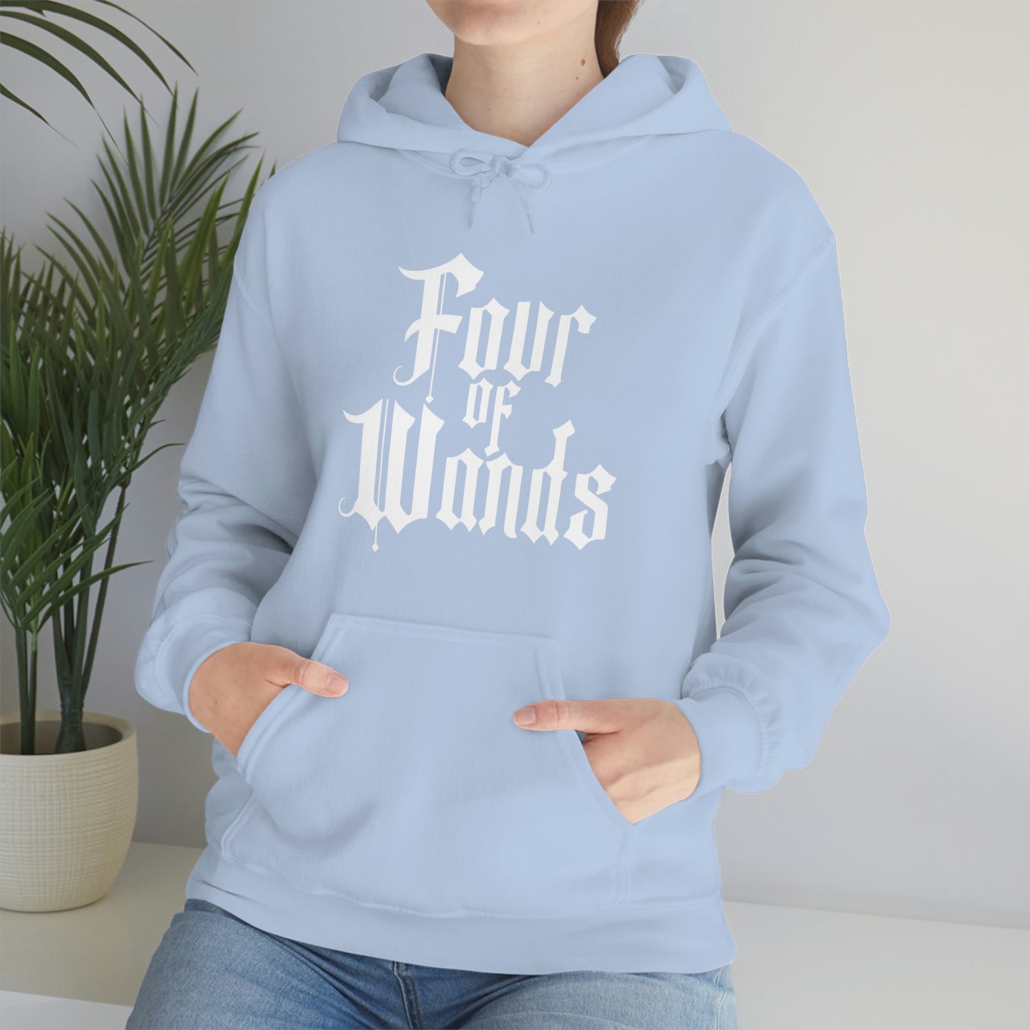 Four of Wands White Logo Unisex Heavy Blend™ Hooded Sweatshirt