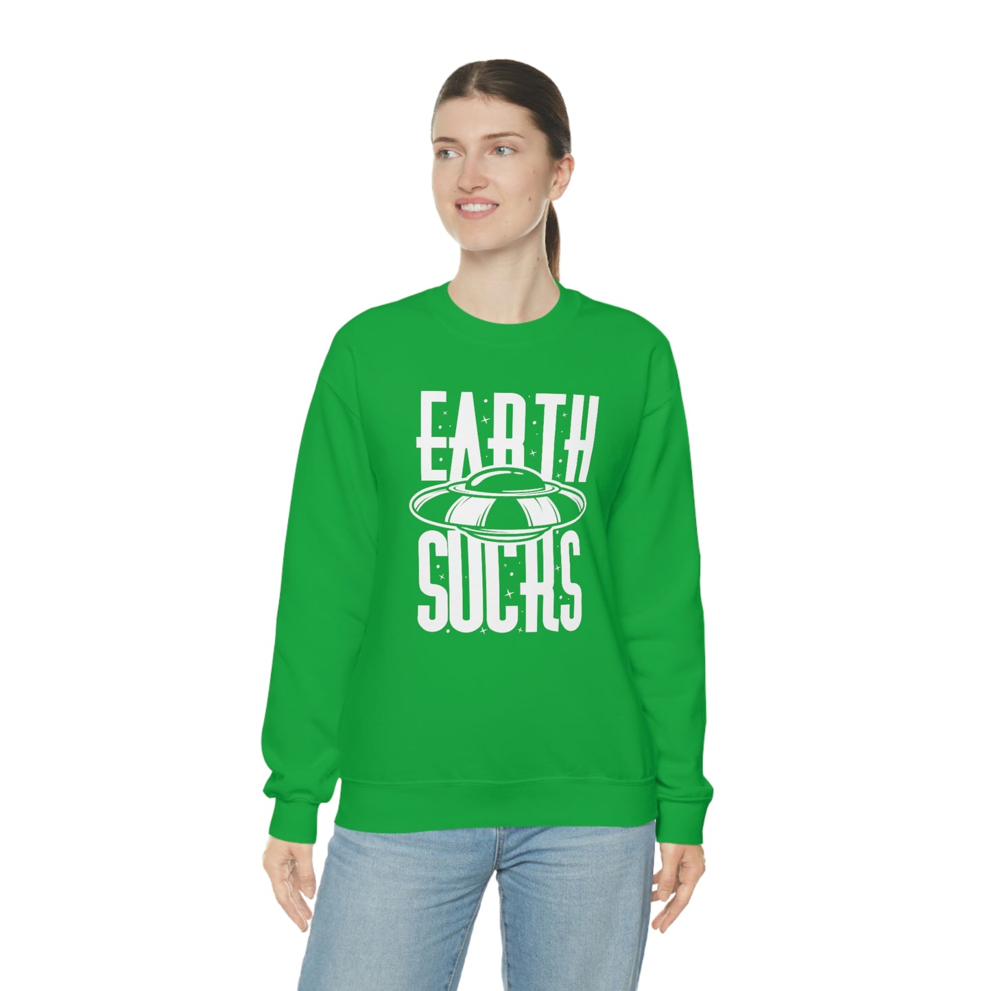 Earth Sucks White Font unisex heavy blend crewneck sweatshirt