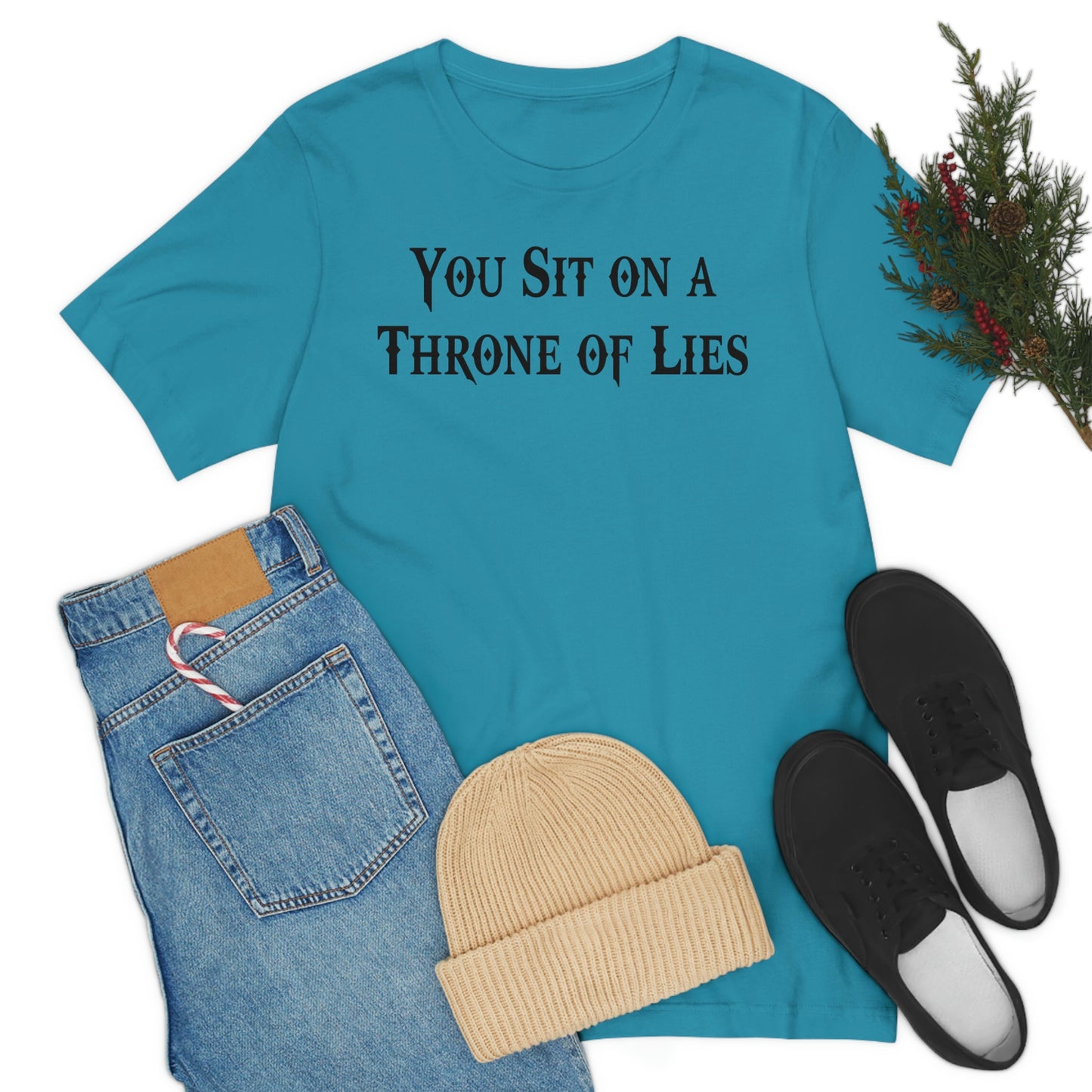 You Sit on A Throne of Lies Black Font Unisex Jersey Short Sleeve Tee