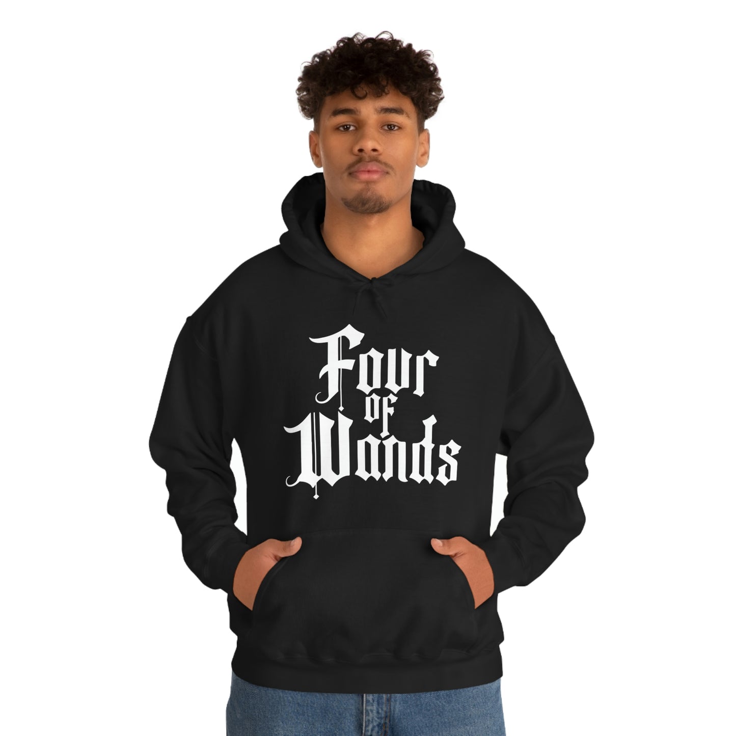 Four of Wands White Logo Unisex Heavy Blend™ Hooded Sweatshirt