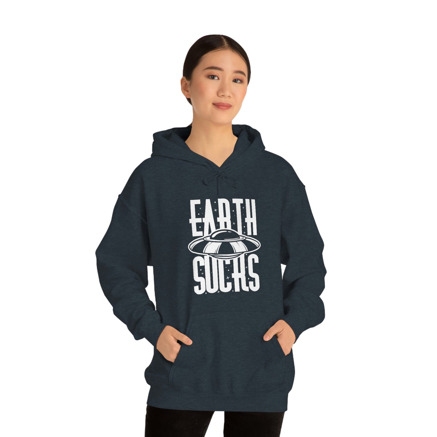 Earth Sucks White Font Unisex Heavy Blend™ Hooded Sweatshirt