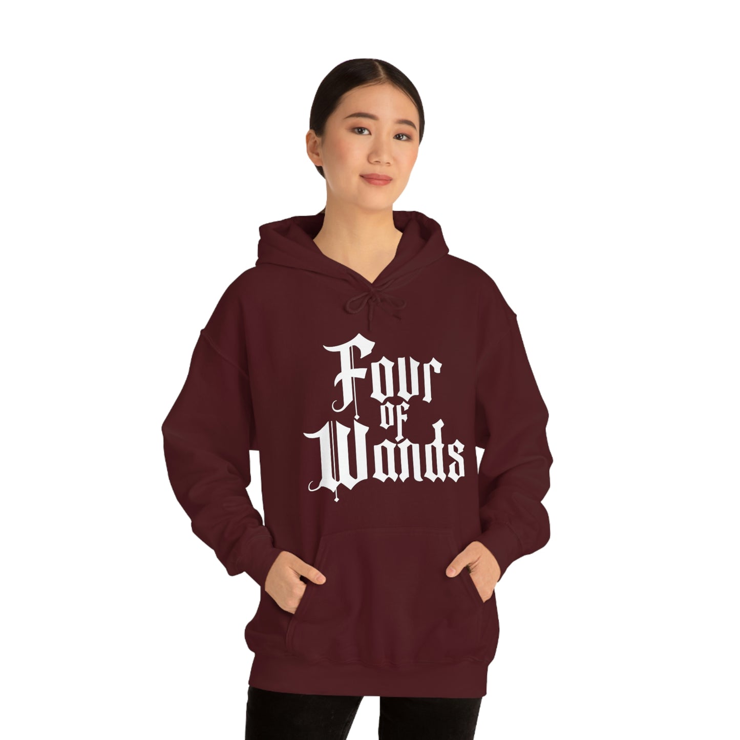 Four of Wands White Logo Unisex Heavy Blend™ Hooded Sweatshirt