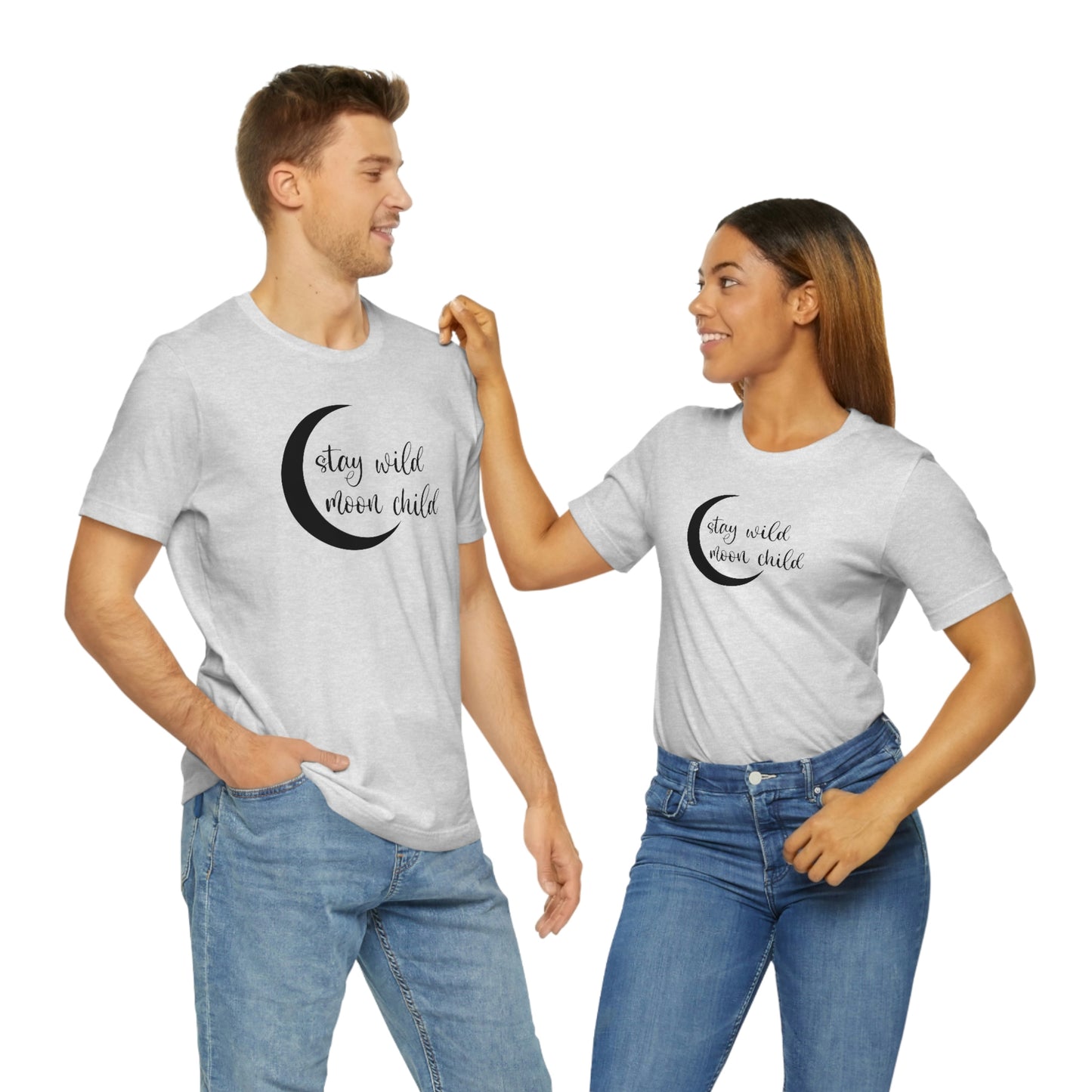 Stay Wild Moon Child Black Font Unisex Jersey Short Sleeve Tee