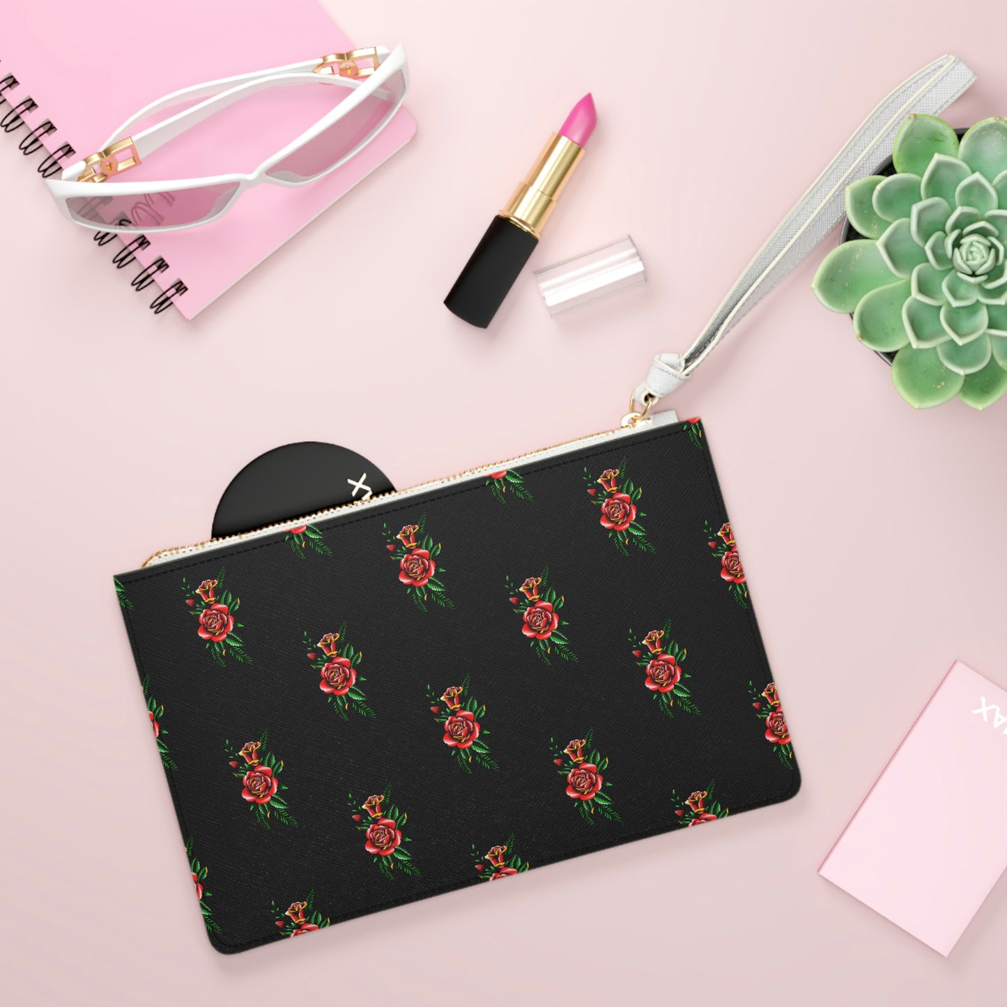 Rose, Black Clutch Bag