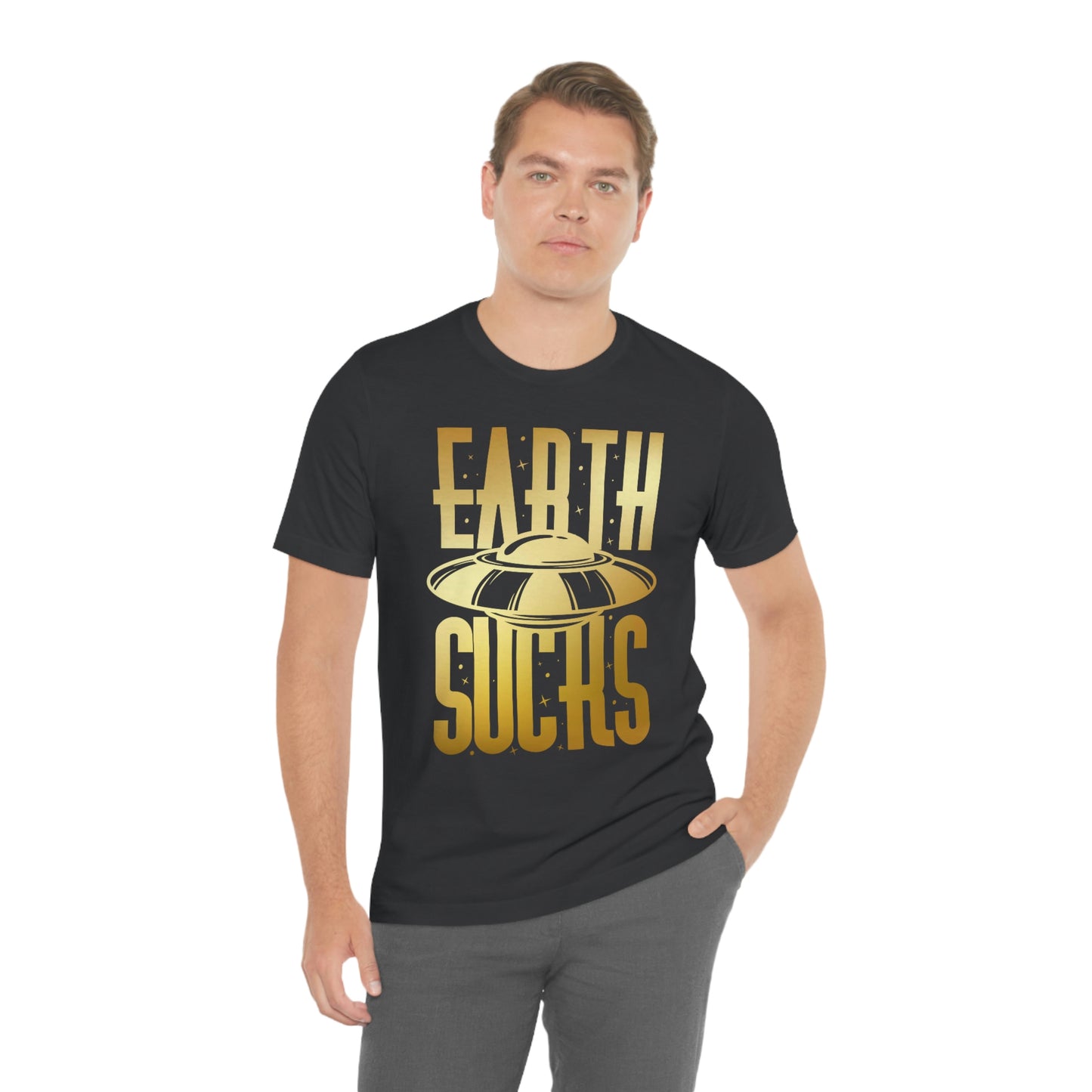 Earth Sucks Gold Font Unisex Jersey Short Sleeve Tee