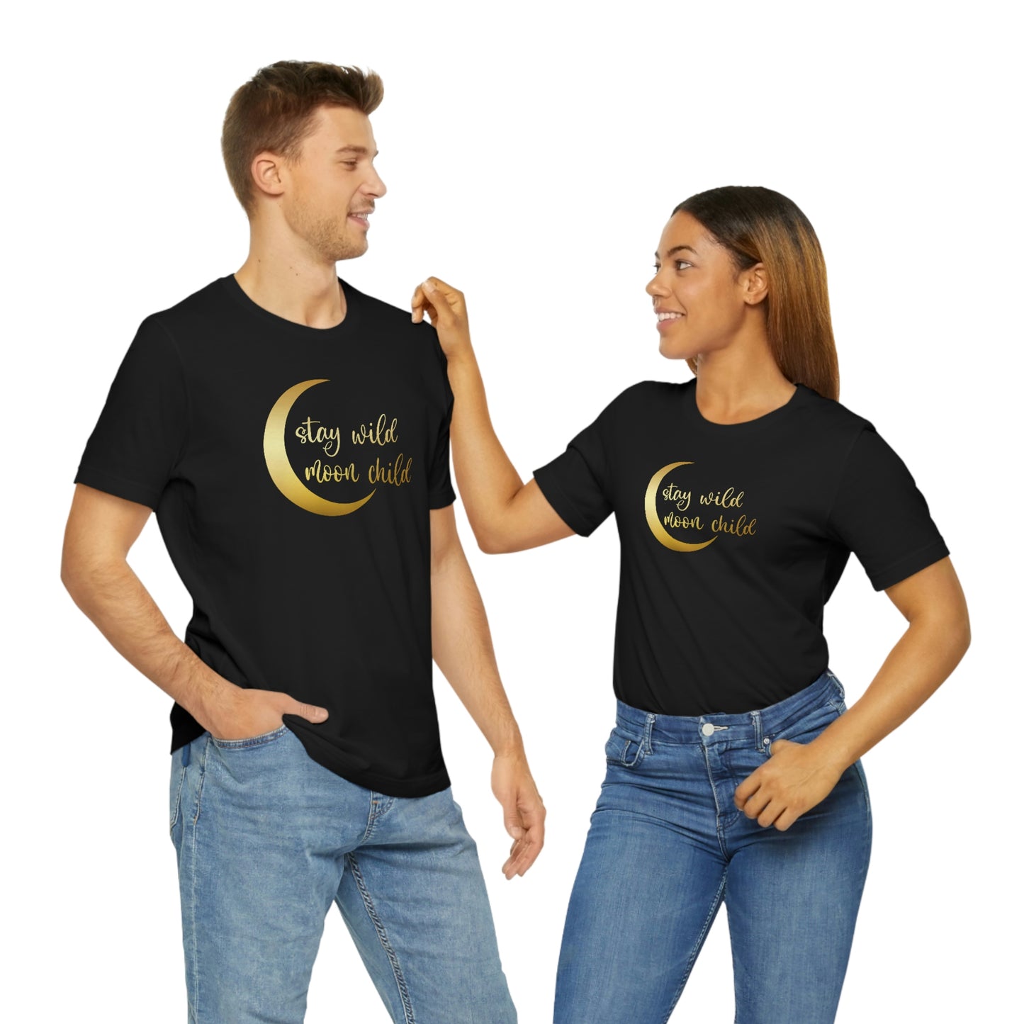 Stay Wild Moon Child Gold Font Unisex Jersey Short Sleeve Tee