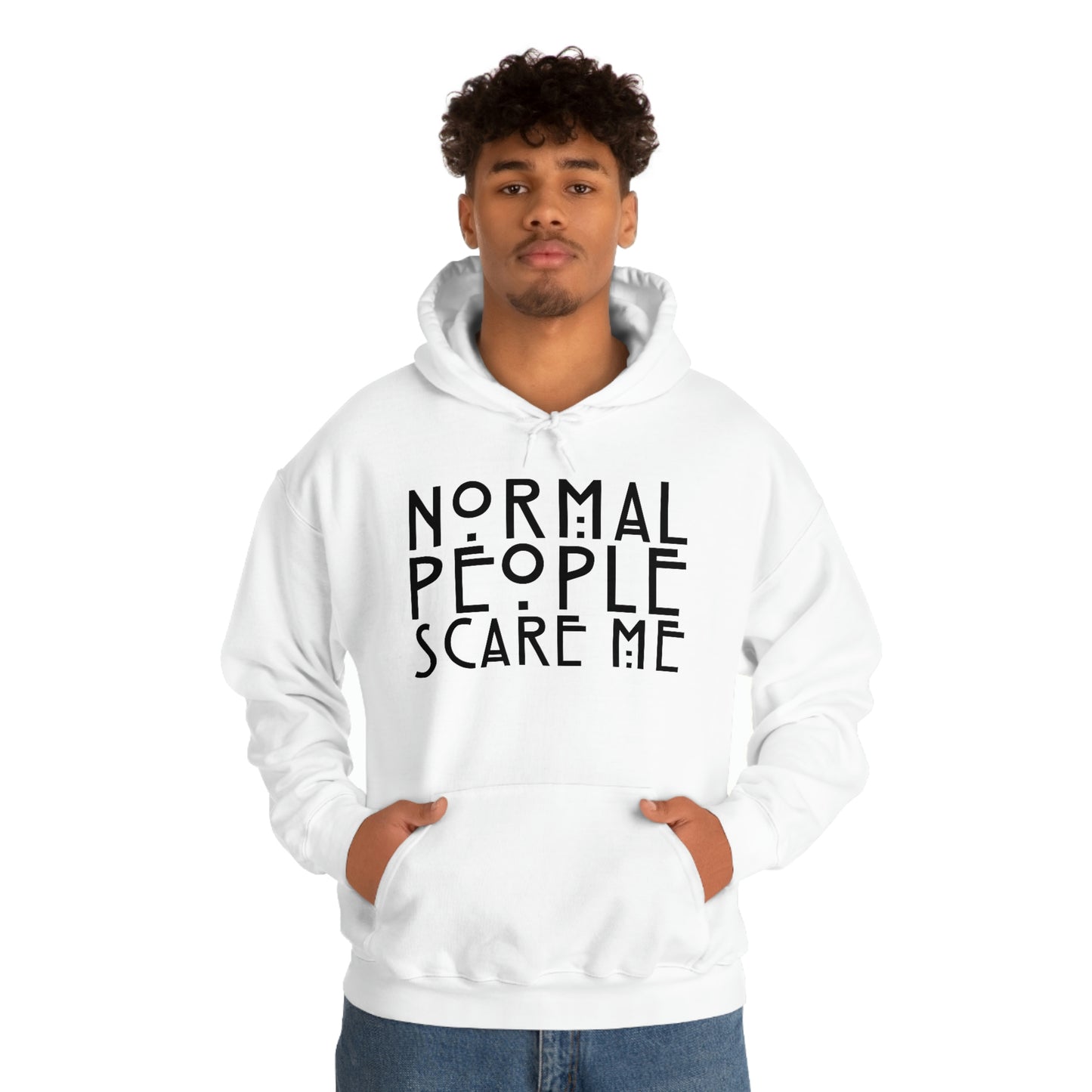 Normal People Scare Me Black Font Unisex Heavy Blend™ Hooded Sweatshirt