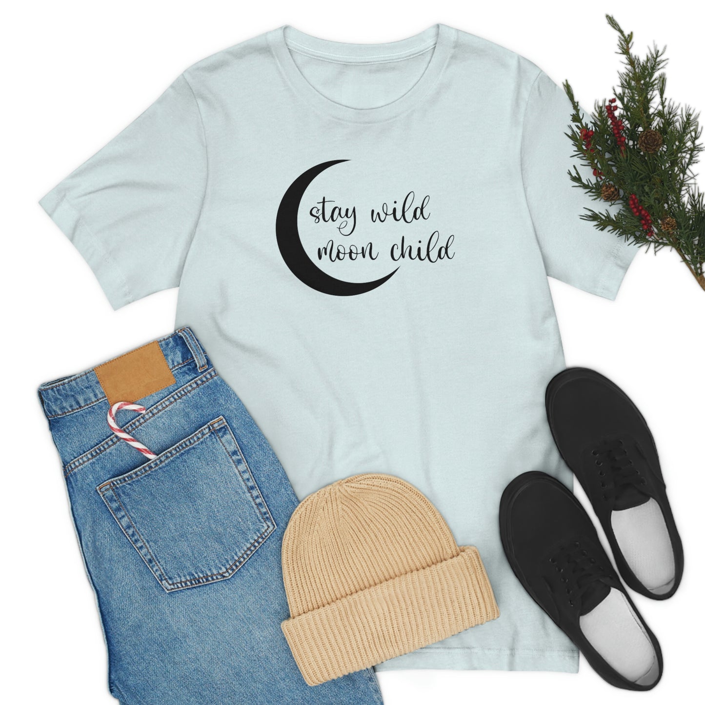 Stay Wild Moon Child Black Font Unisex Jersey Short Sleeve Tee