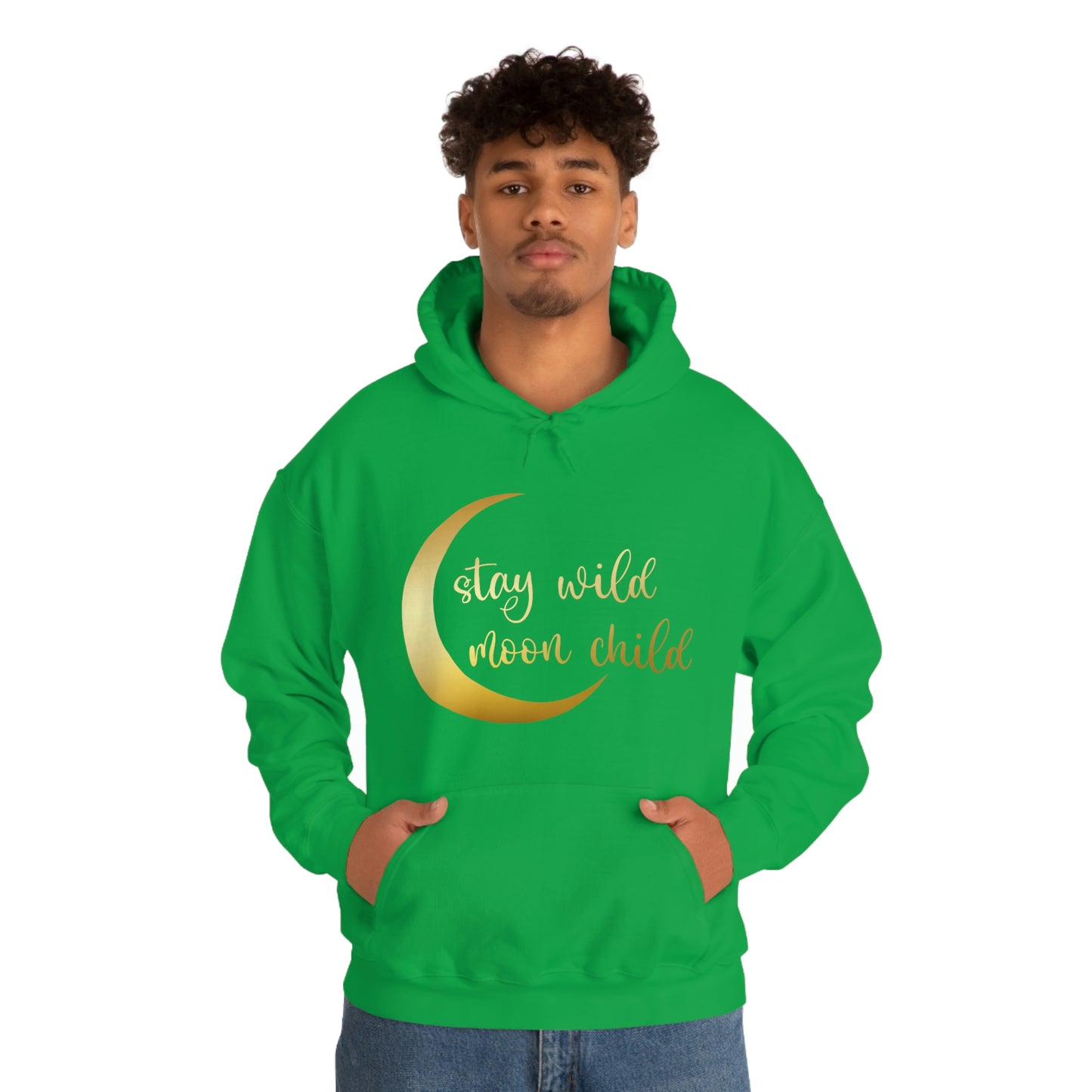 Stay Wild Moon Child Gold Font Unisex Heavy Blend™ Hooded Sweatshirt