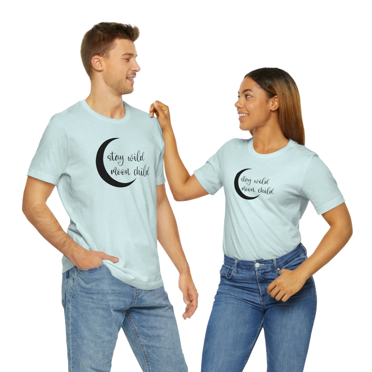 Stay Wild Moon Child Black Font Unisex Jersey Short Sleeve Tee