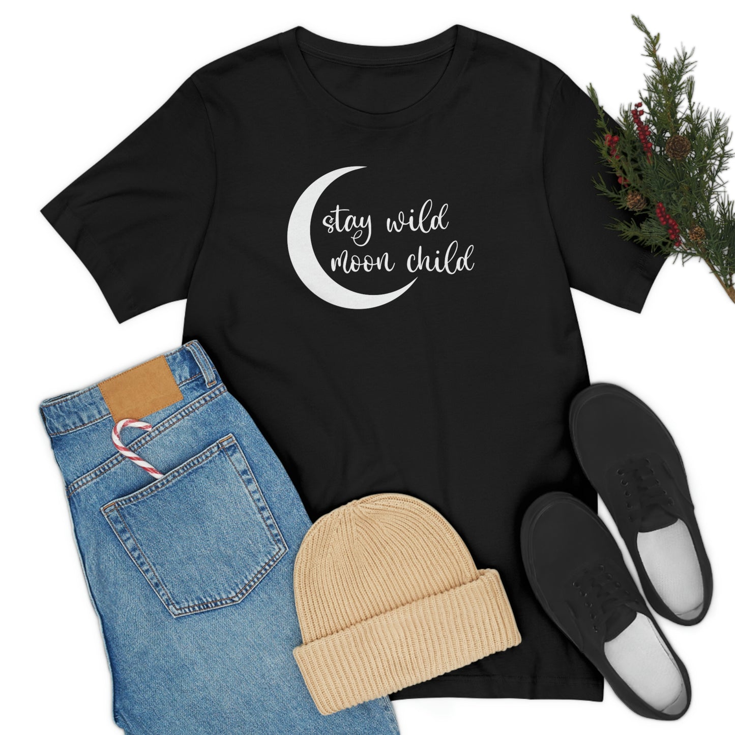 Stay Wild Moon Child White Font Unisex Jersey Short Sleeve Tee