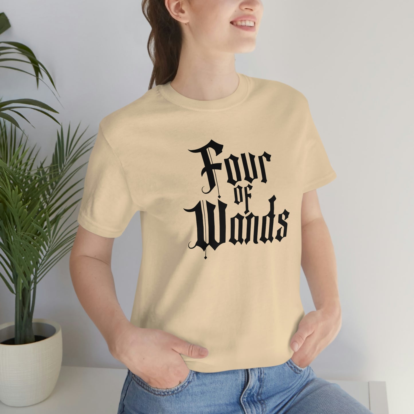 Four of Wands Black Logo Unisex Jersey Short Sleeve Tee