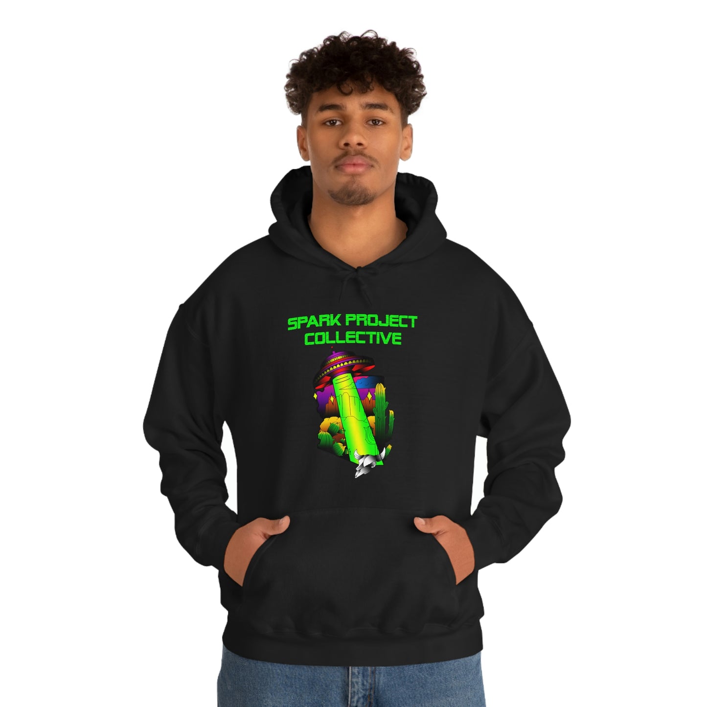 UFO Spark Green Font Unisex Heavy Blend™ Hooded Sweatshirt