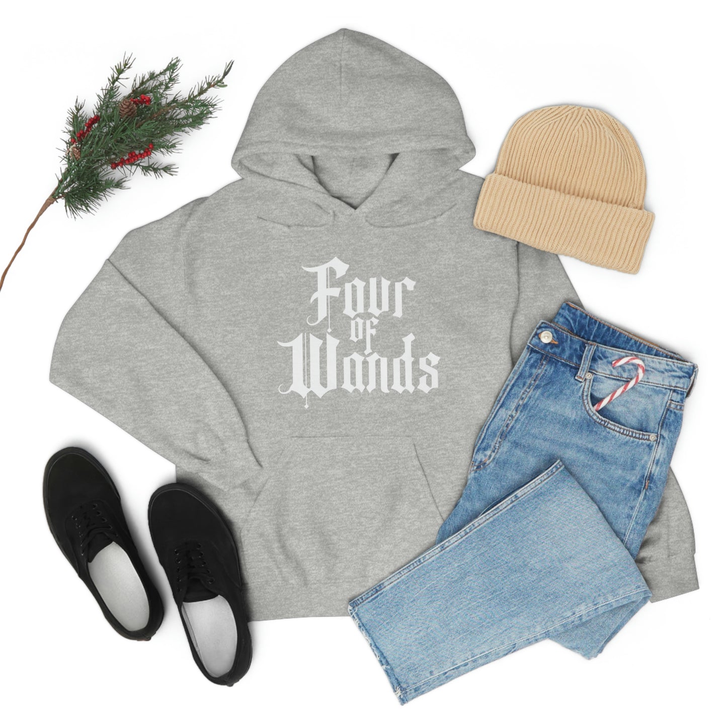 Four of Wands White Logo Unisex Heavy Blend™ Hooded Sweatshirt