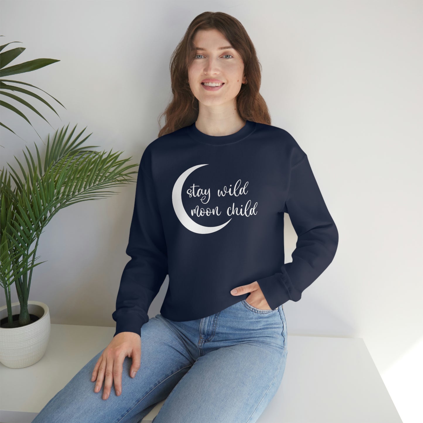 Stay Wild Moon Child White Font unisex heavy blend crewneck sweatshirt