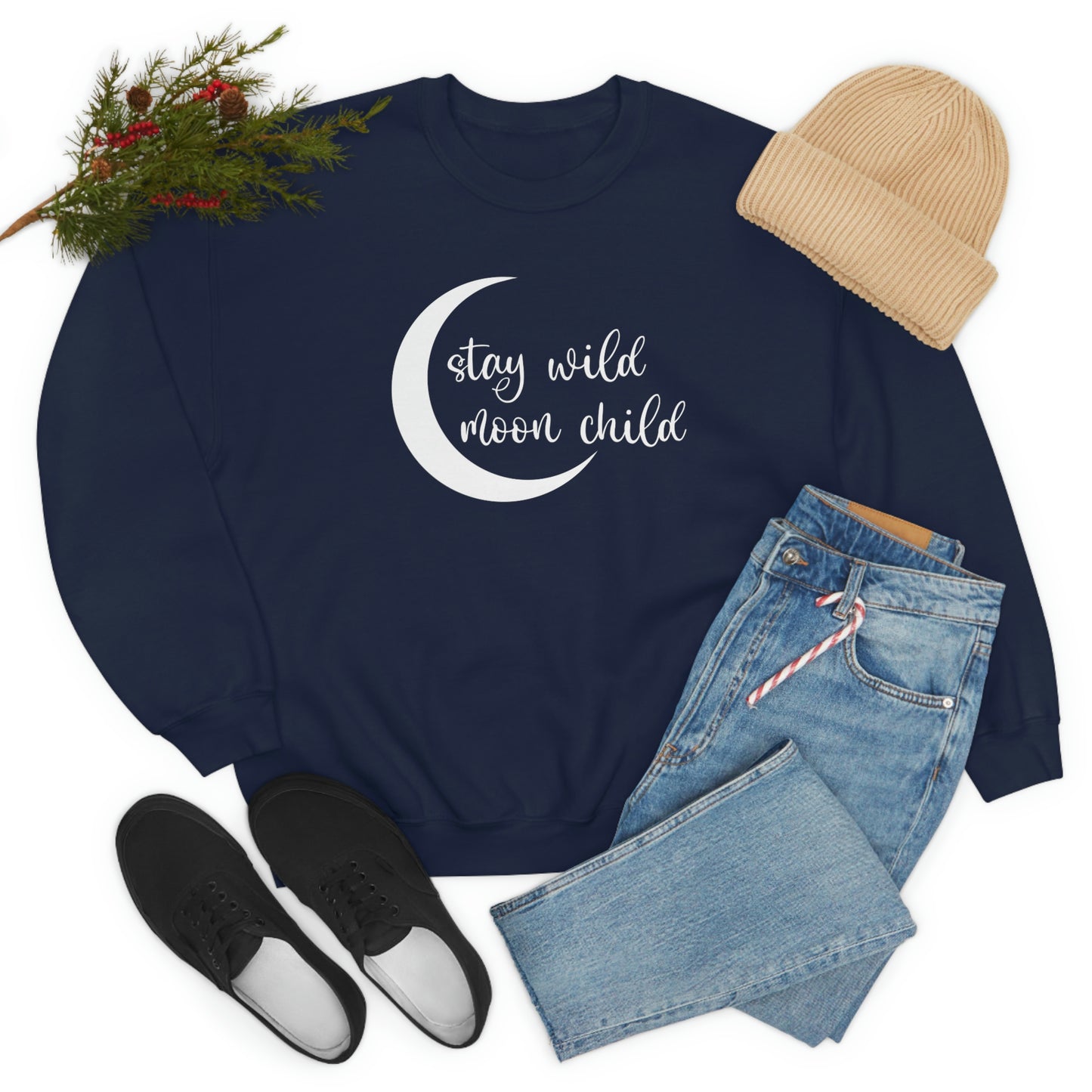 Stay Wild Moon Child White Font unisex heavy blend crewneck sweatshirt