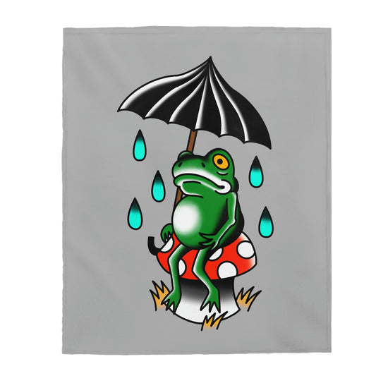 Rainy Day Frog Velveteen Plush Blanket