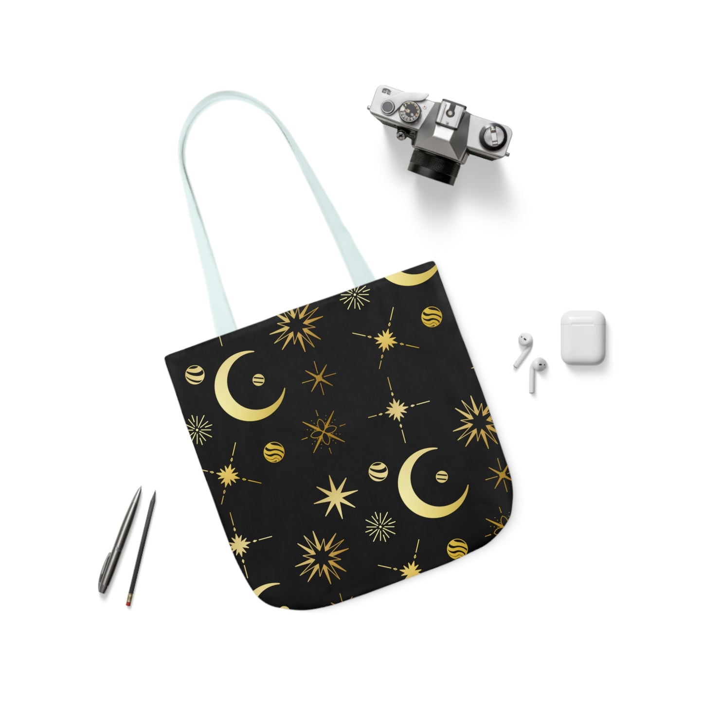 Moon and Stars AOP Polyester Canvas Tote Bag