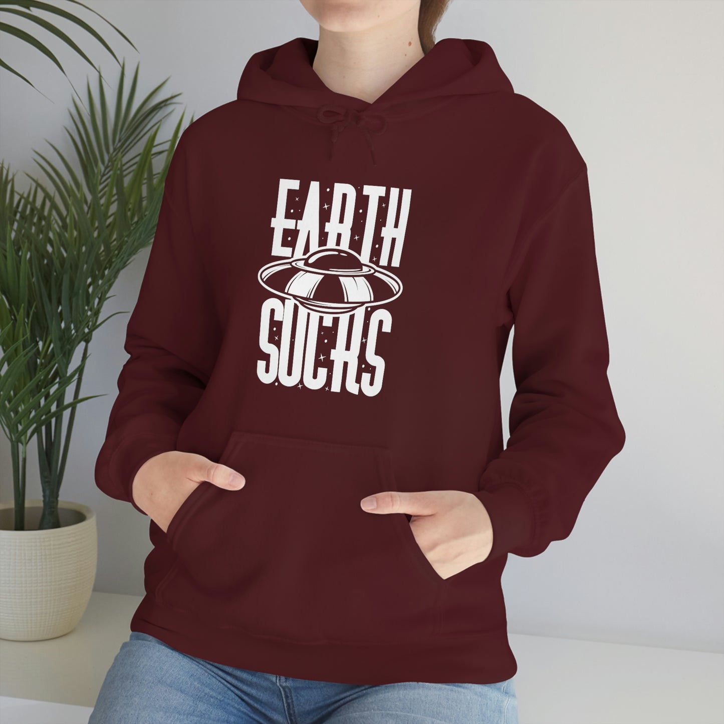 Earth Sucks White Font Unisex Heavy Blend™ Hooded Sweatshirt