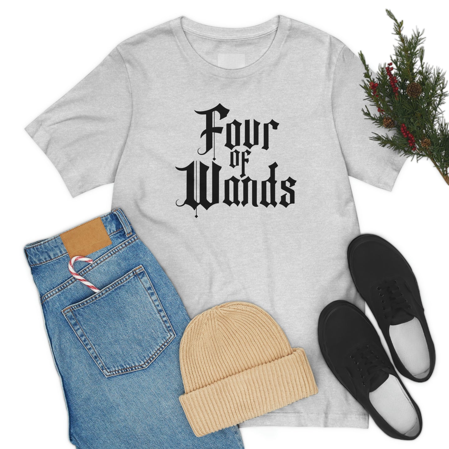 Four of Wands Black Logo Unisex Jersey Short Sleeve Tee