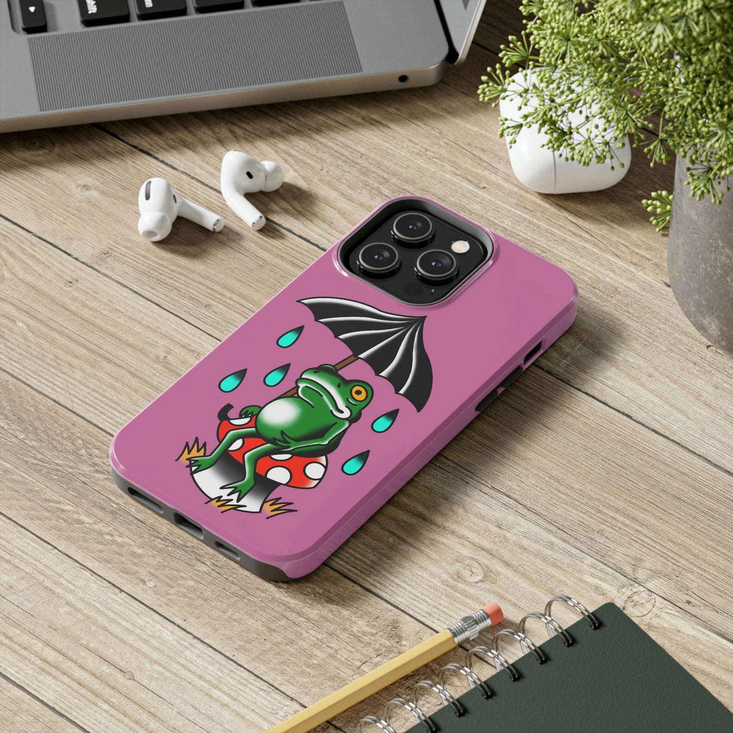 Rainy Day Frog Pink Tough Phone Cases, Case-Mate