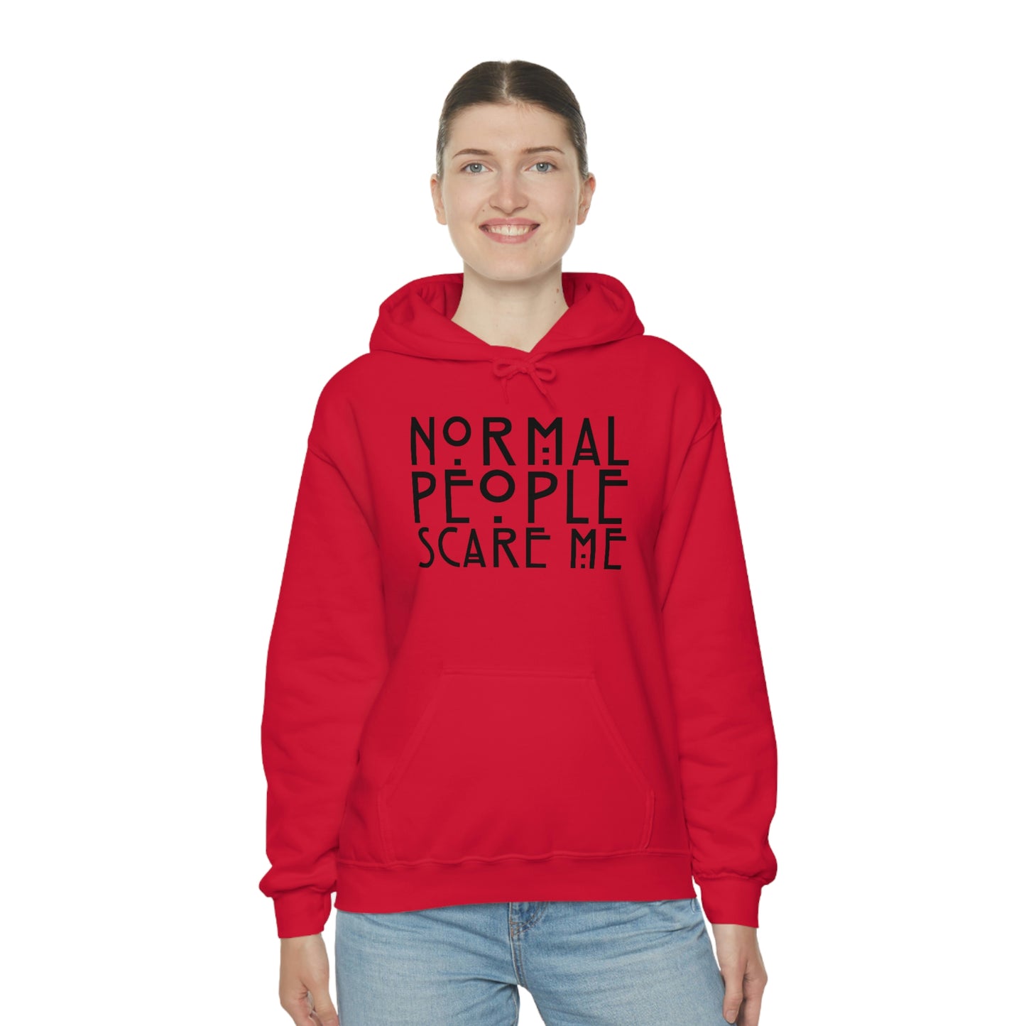 Normal People Scare Me Black Font Unisex Heavy Blend™ Hooded Sweatshirt