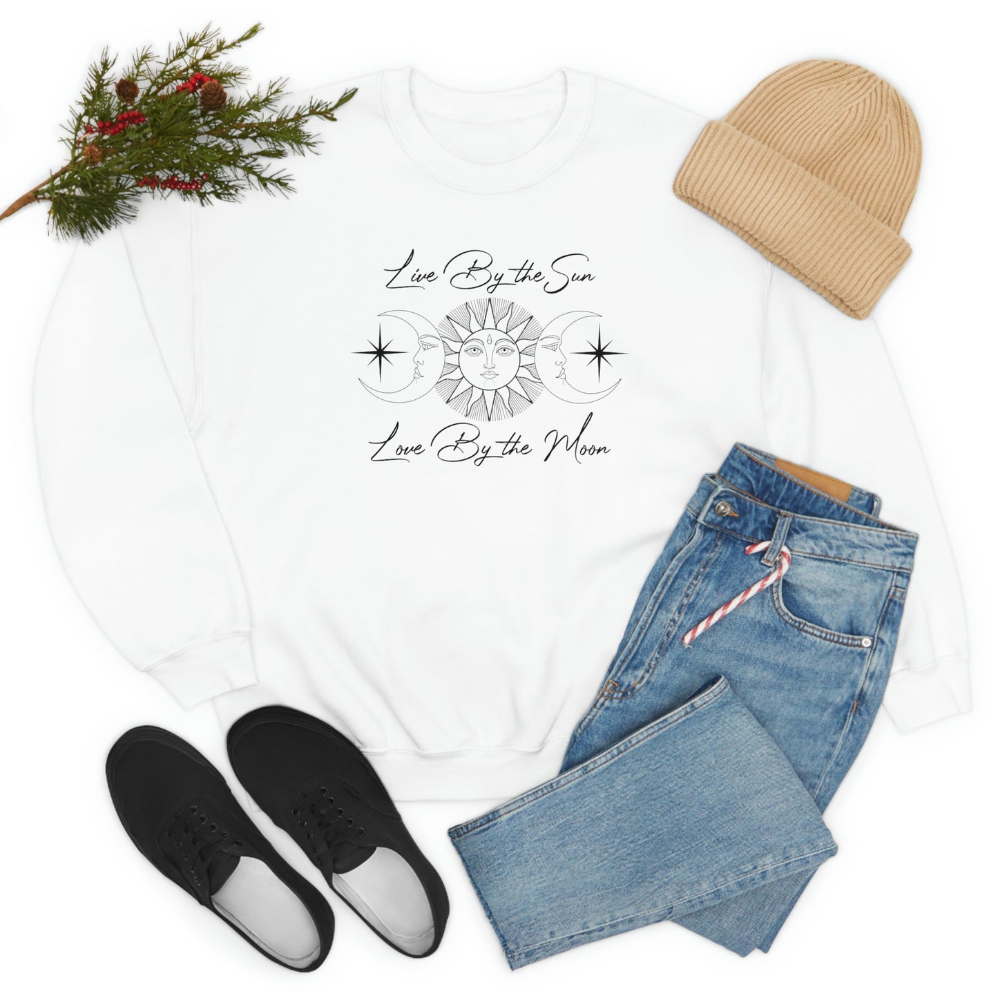 Live By The Sun Black Font White unisex heavy blend crewneck sweatshirt