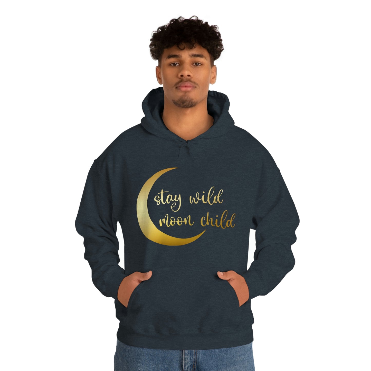 Stay Wild Moon Child Gold Font Unisex Heavy Blend™ Hooded Sweatshirt