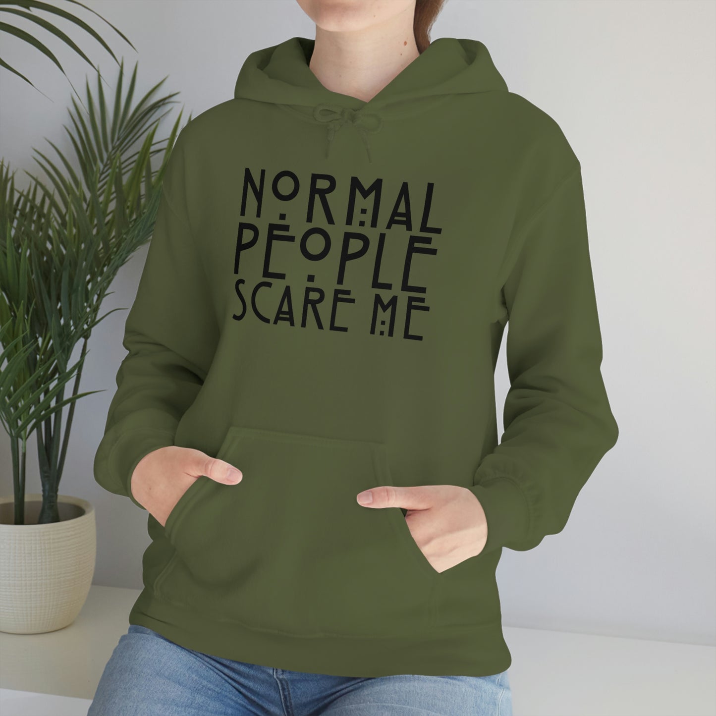 Normal People Scare Me Black Font Unisex Heavy Blend™ Hooded Sweatshirt