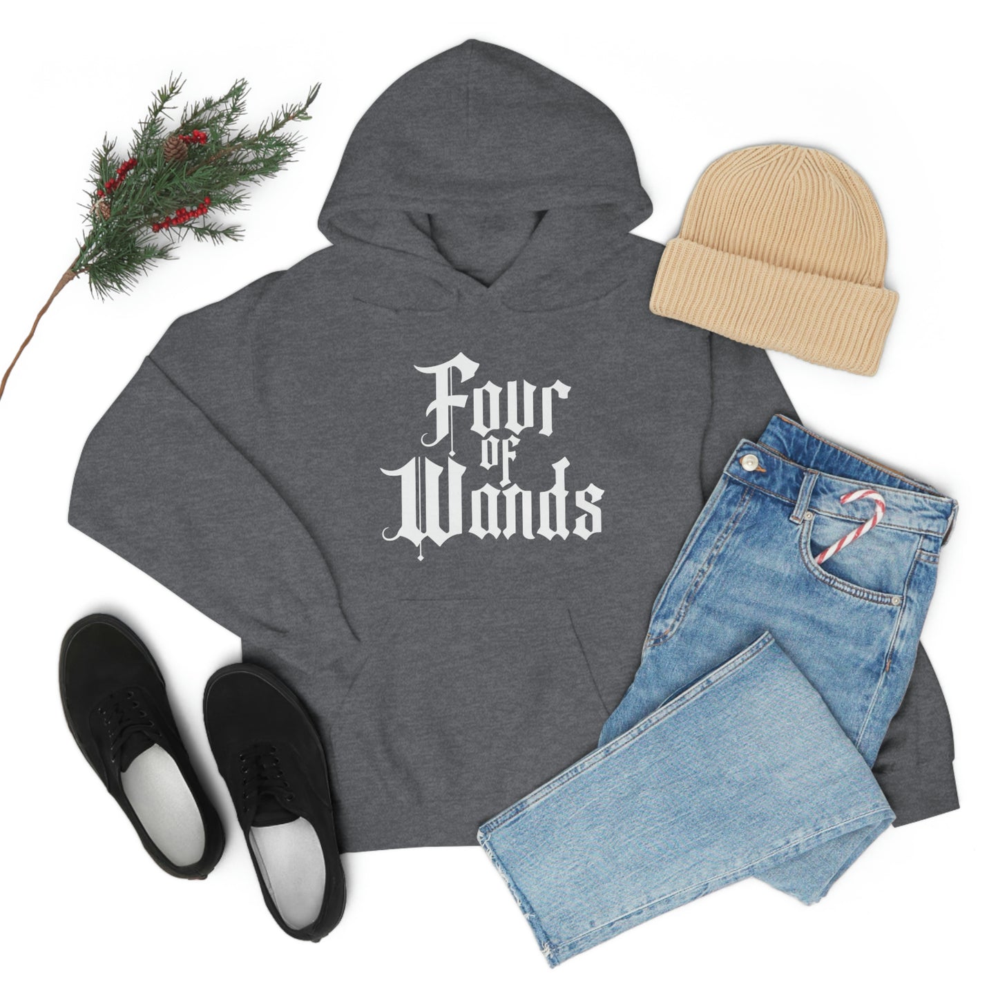 Four of Wands White Logo Unisex Heavy Blend™ Hooded Sweatshirt