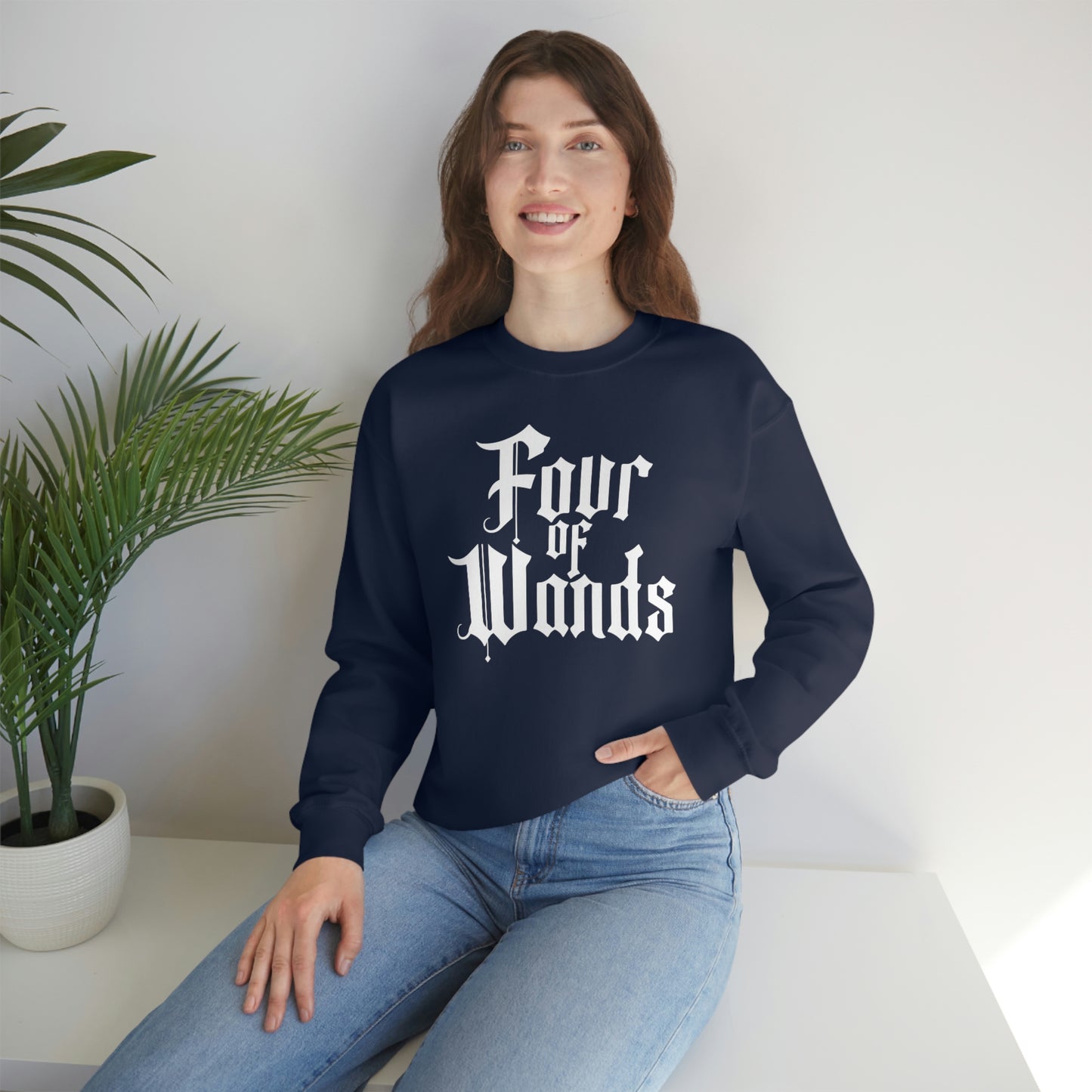 Four of Wands White Logo unisex heavy blend crewneck sweatshirt