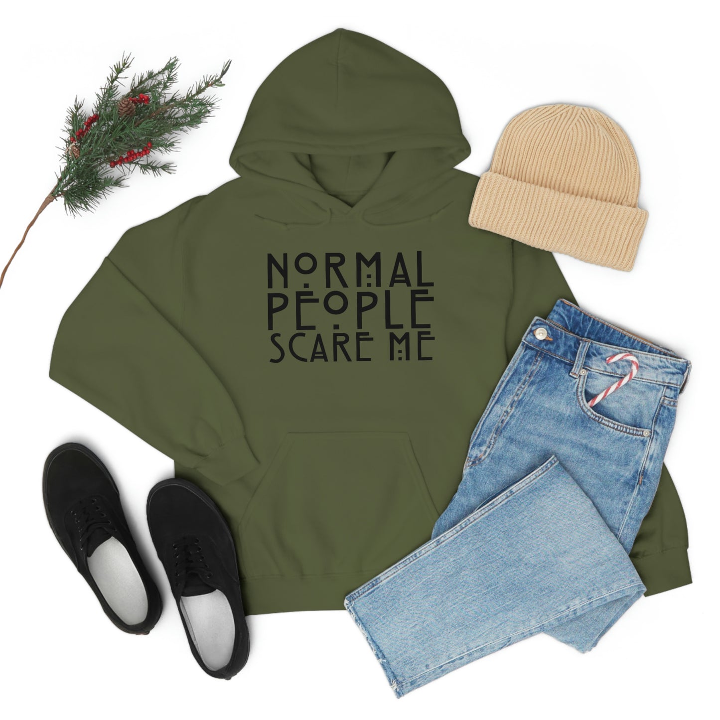 Normal People Scare Me Black Font Unisex Heavy Blend™ Hooded Sweatshirt