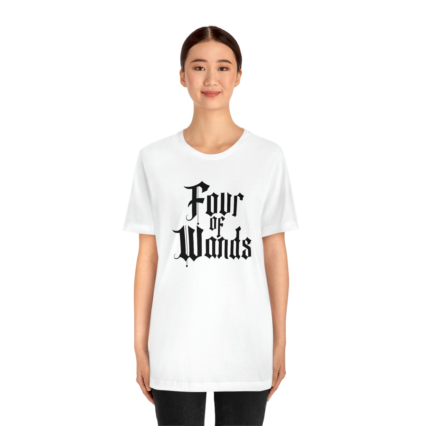 Four of Wands Black Logo Unisex Jersey Short Sleeve Tee