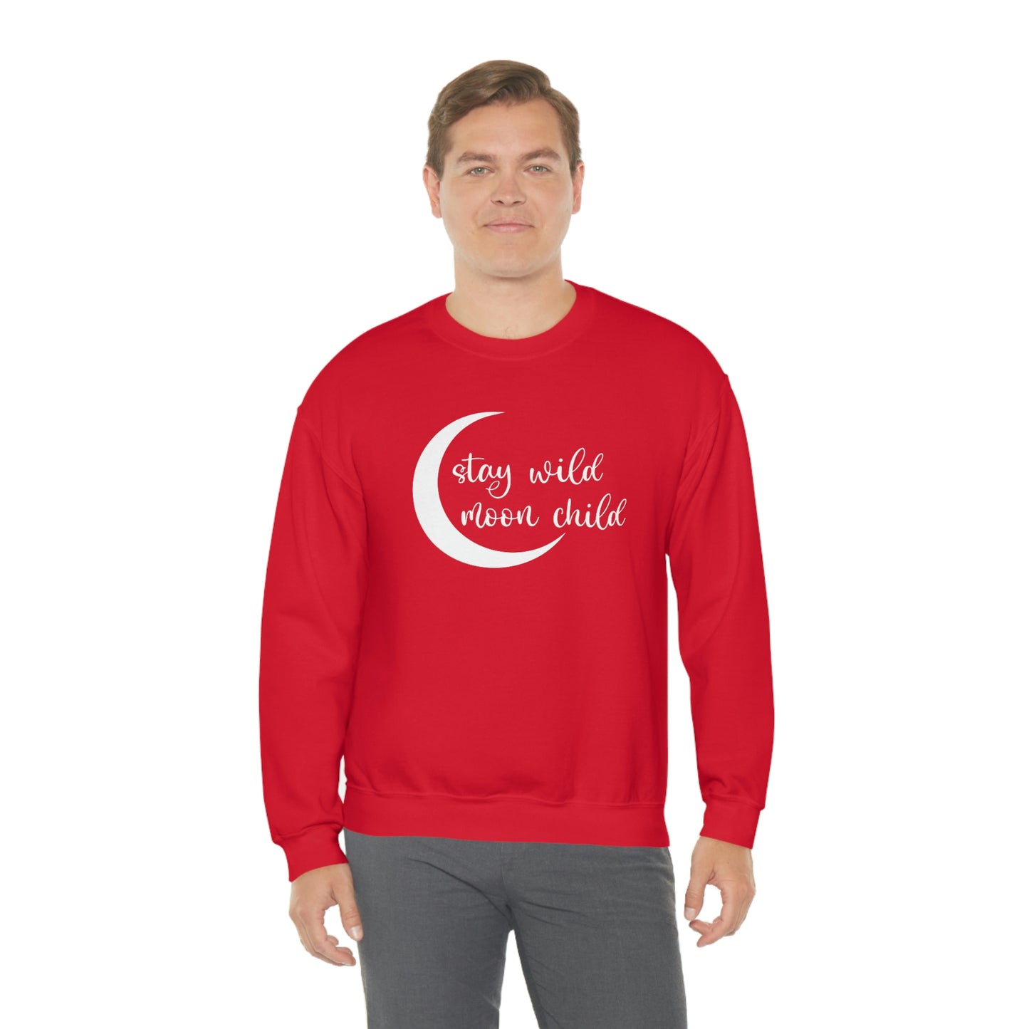 Stay Wild Moon Child White Font unisex heavy blend crewneck sweatshirt