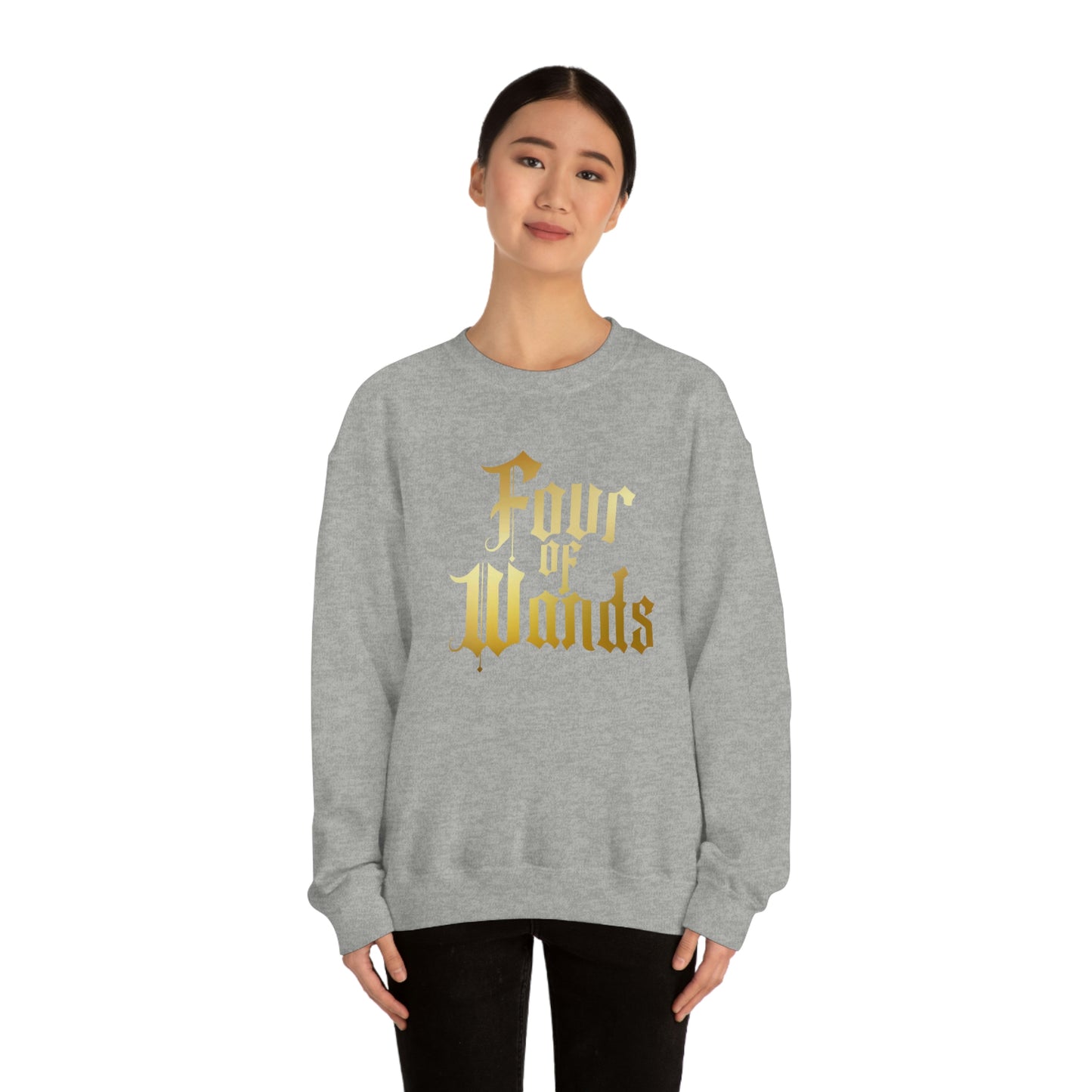 Four of Wands Logo Gold Font Black unisex heavy blend crewneck sweatshirt